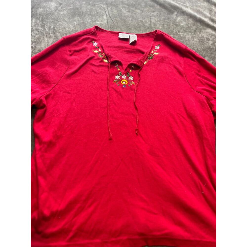 Fiorlini International Women Sz 20 Red‎ Long Sleeve Knit embroidered Shirt
